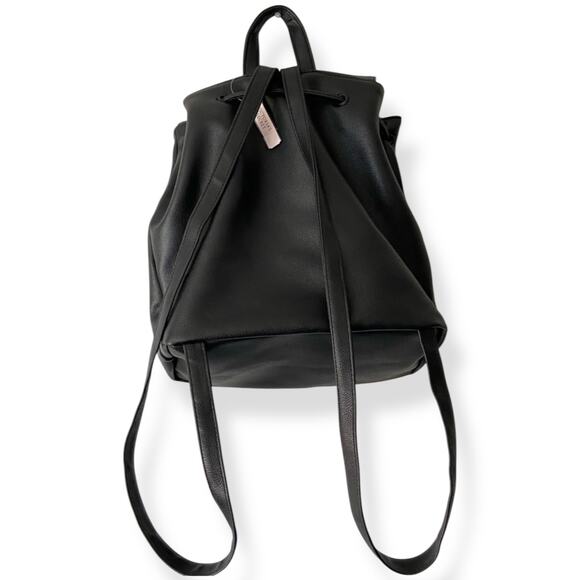 NWT Victoria's Secret black vegan leather full size drawstring backpack - Picture 2 of 14